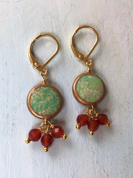 Hand Crafted Jewelry - Turquoise Carnelian Sundance Charm Earrings